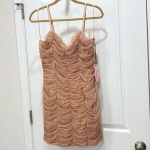 NWT Haute Monde Champagne Tulle Mesh Mini Dress, Size Xl